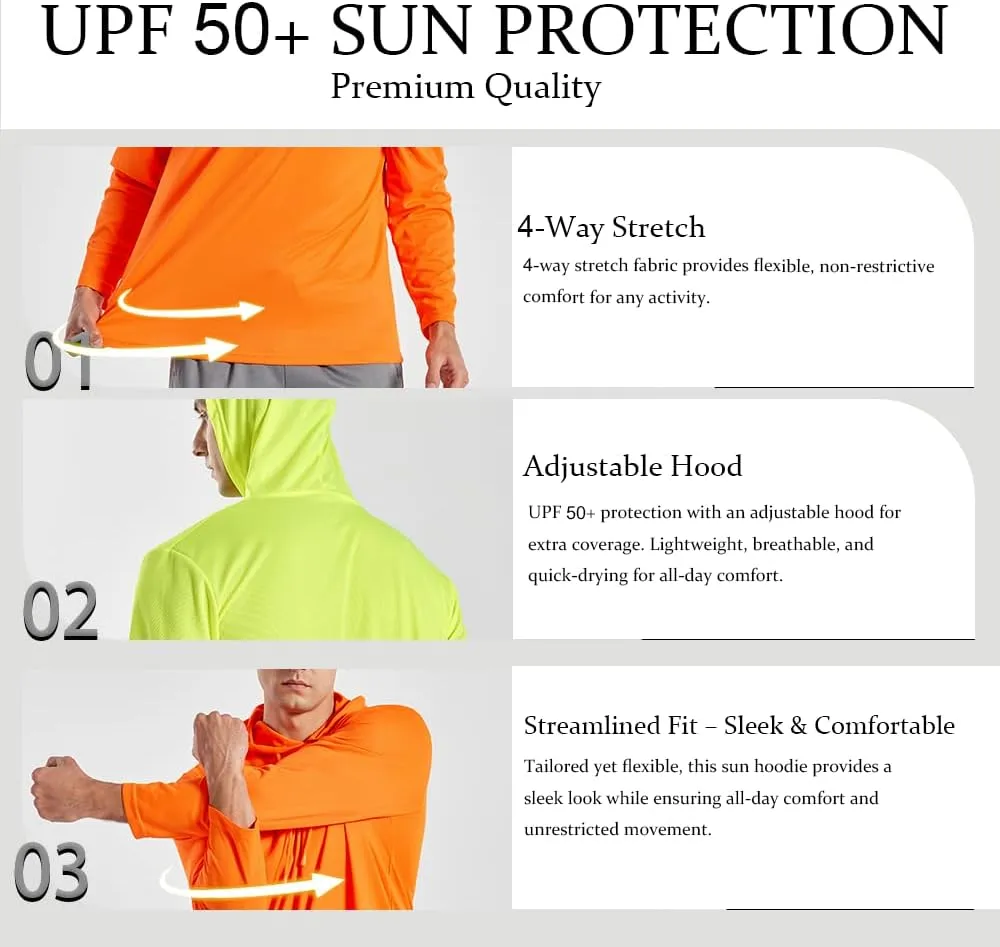 3PC or 6PC Men??s UPF 50  Sun Protection Lightweight Long Sleeve Hoodie, Quick-Dry SPF UV Shirt for Outdoor Active Wear