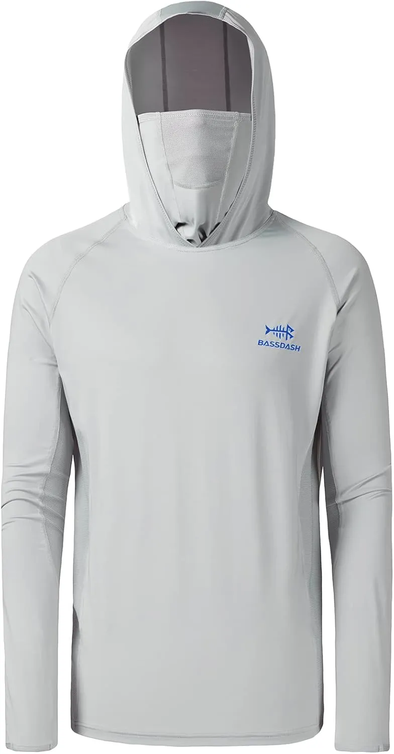 BASSDASH UPF 50  Men??s Long Sleeve Fishing Shirt with Mask UV Neck Gaiter Hoodie