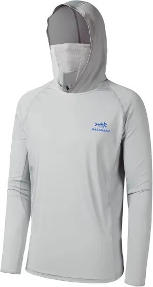 BASSDASH UPF 50  Men??s Long Sleeve Fishing Shirt with Mask UV Neck Gaiter Hoodie
