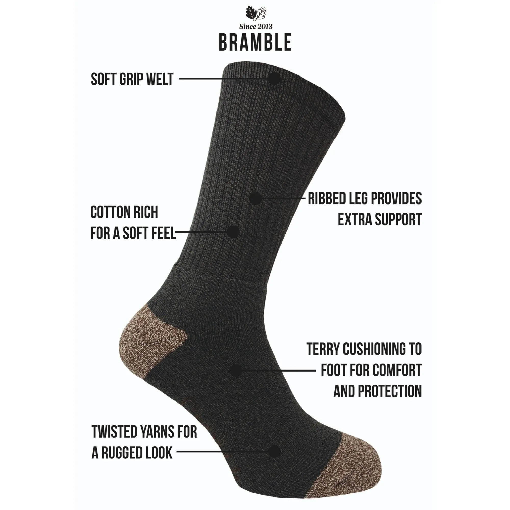 Bramble Mens All Terrain Socks 3 Pack - Khaki Mix