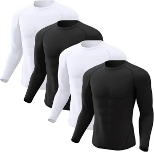 CL convallaria 4 Pack Compression Shirt Men Long Short Sleeve Cooling Dry Rash Guard Athletic T Shirt for Sports