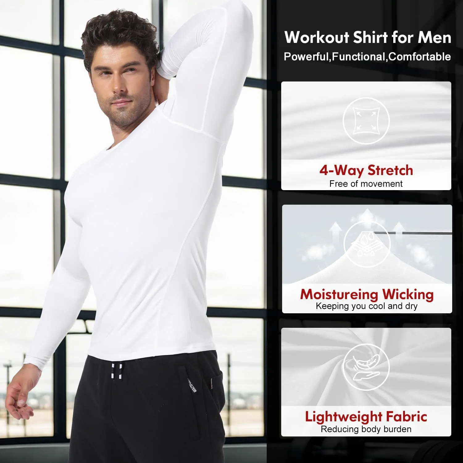CL convallaria 4 Pack Compression Shirt Men Long Short Sleeve Cooling Dry Rash Guard Athletic T Shirt for Sports