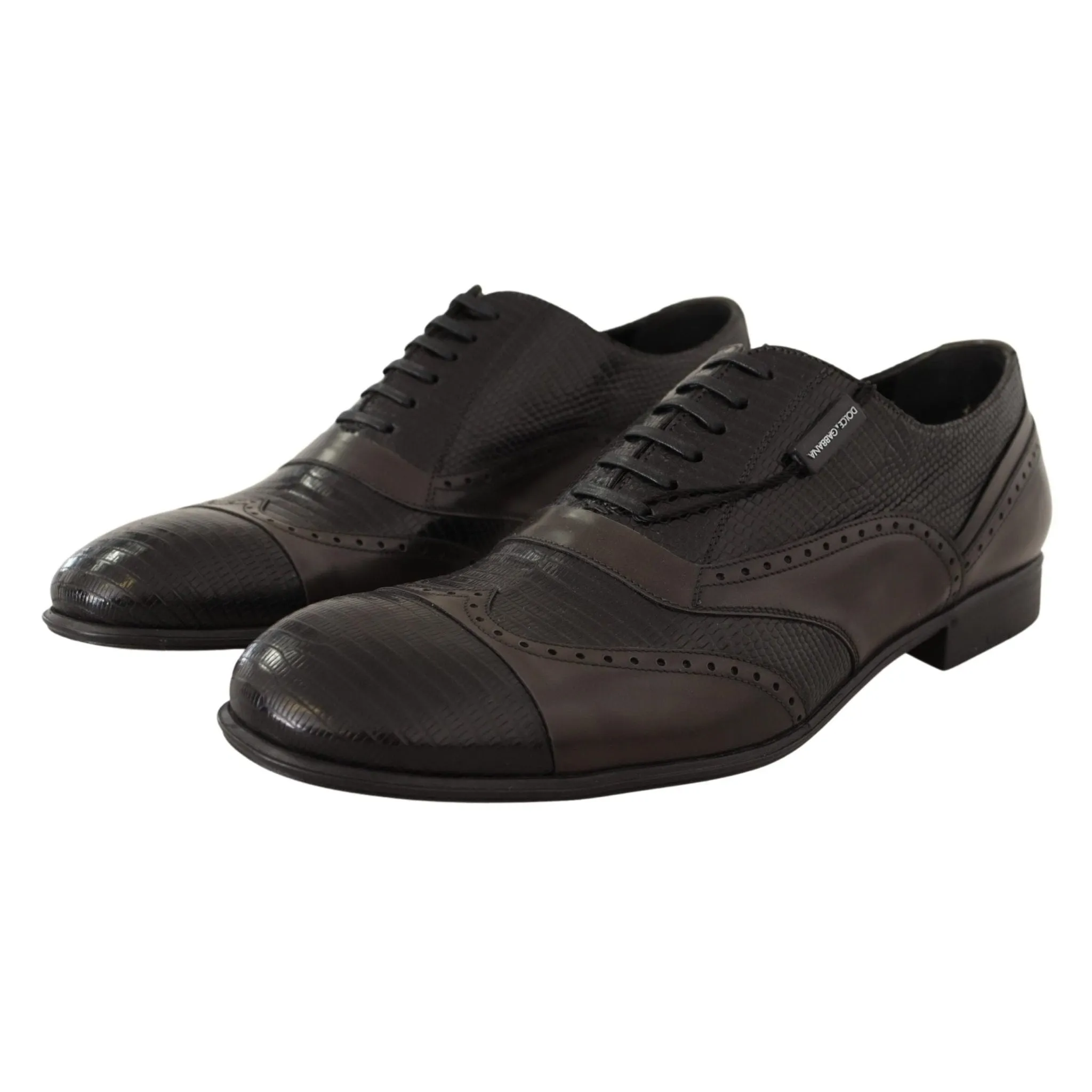 Dolce & Gabbana Elegant Brown Lizard Leather Oxford Shoes