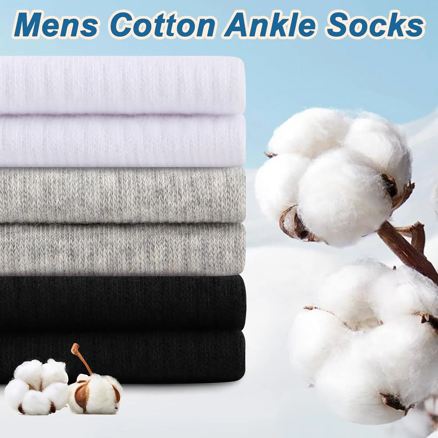 eallco Mens Ankle Socks Cotton Running Low Cut Short Thin Breathable Casual Socks 6 Pairs