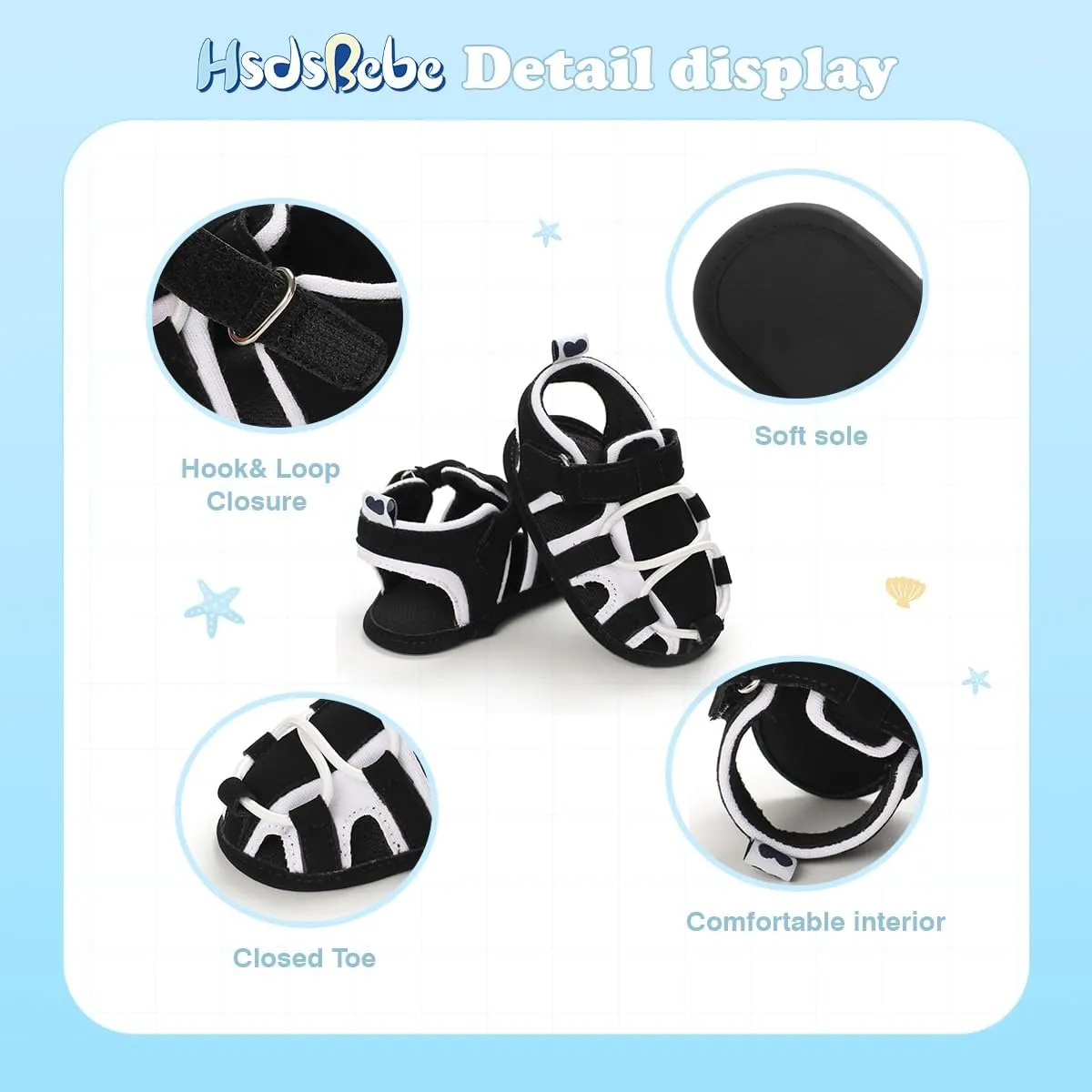 HsdsBebe Infant Baby Boys Girls Summer Beach Sandals Breathable Athletic Anti-slip Soft Sole Newborn First Walker Crib Shoes