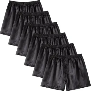 JupiterSecret Mens Satin Boxer Shorts Pack, Silk Feeling Sleep Shorts Underwear with Button Fly, Silky Pajama Bottoms for Men