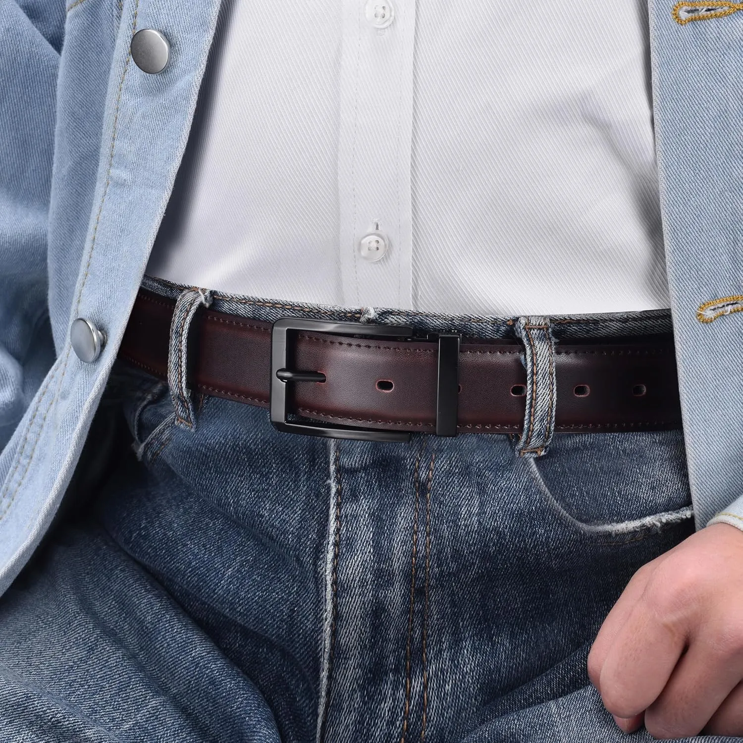 Men's Dress Belt Black Leather Belts for Jeans