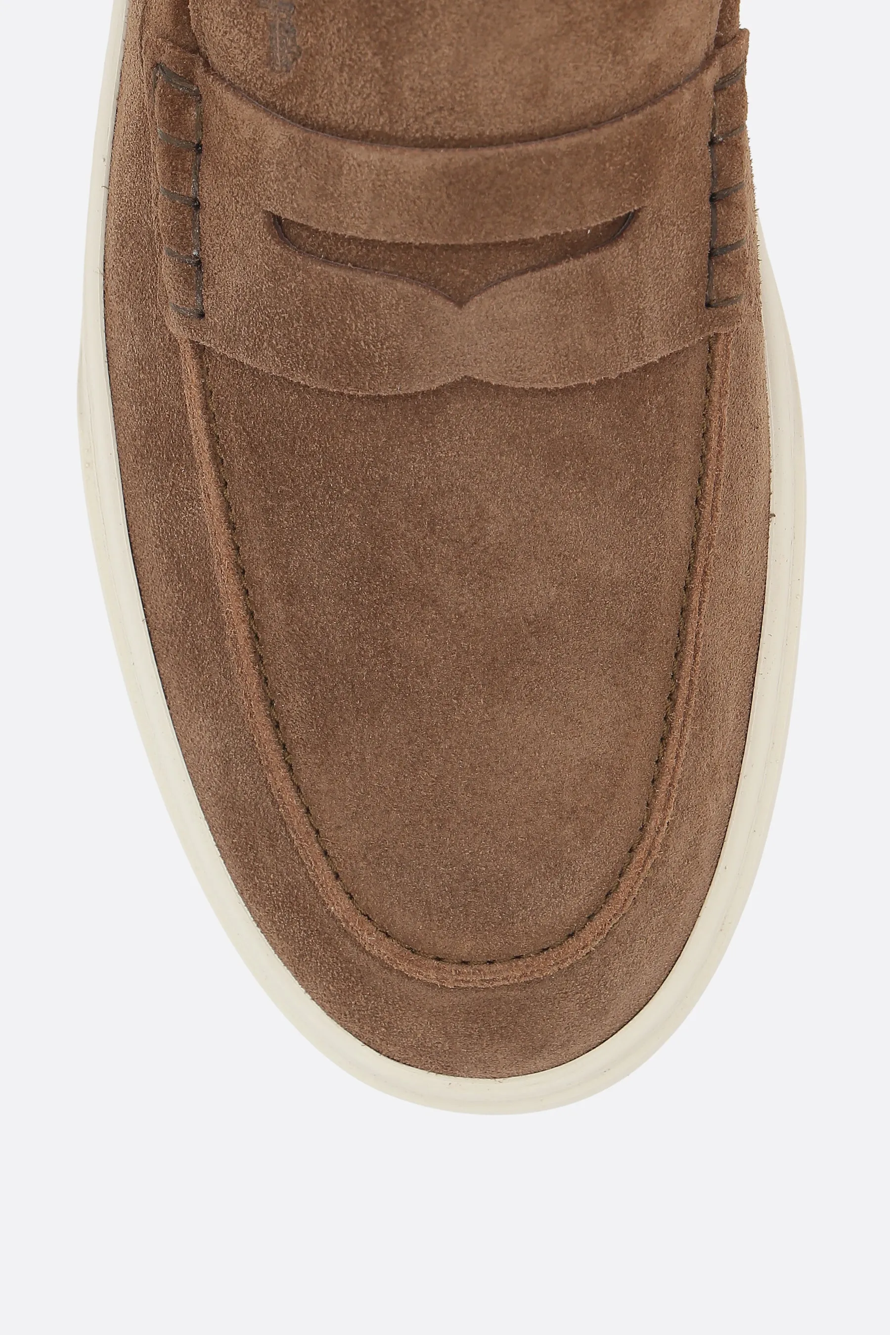 Pebble-Pattern Suede Round-Toe Loafers